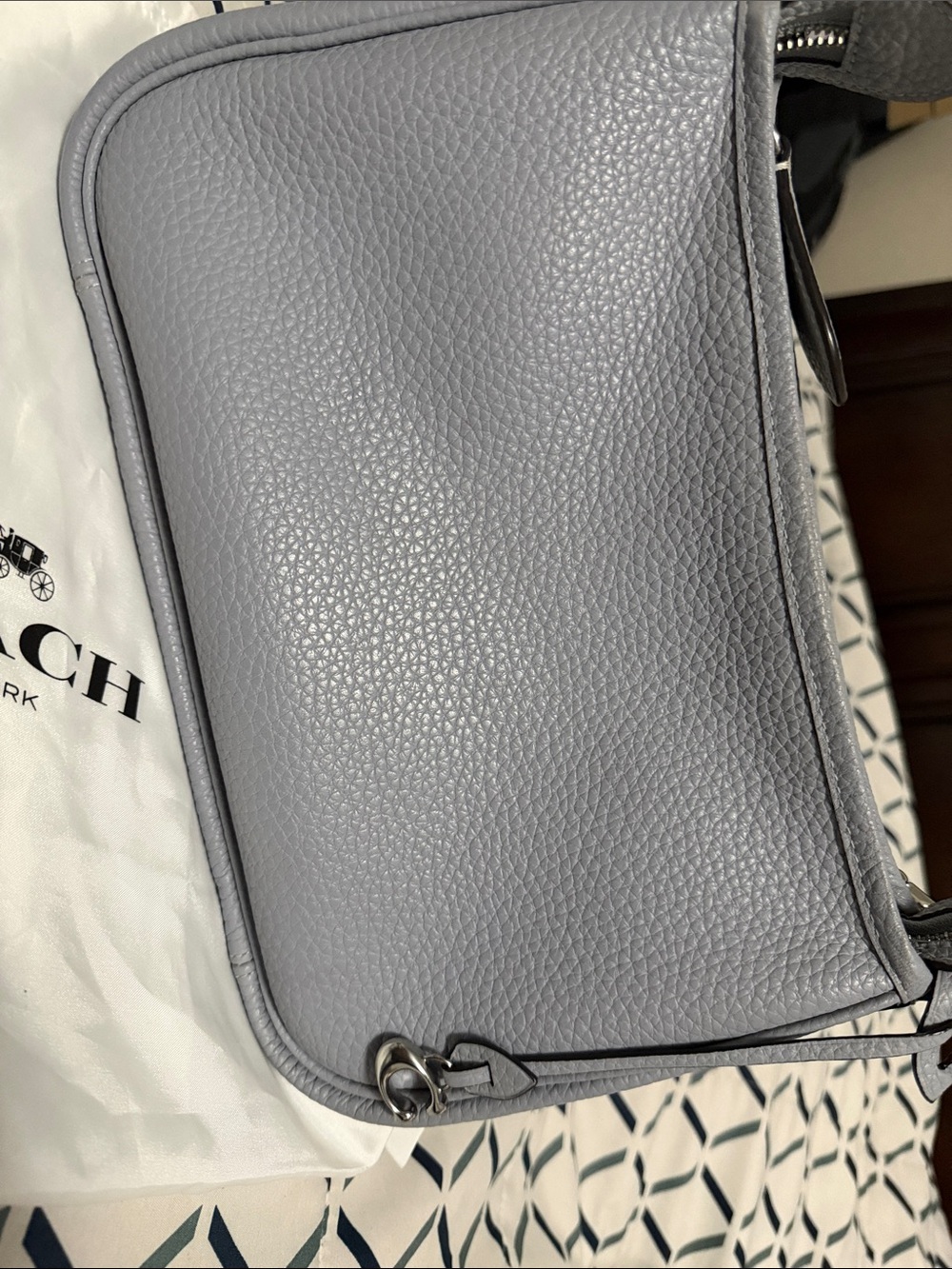 COACH Pebbled Leather Messenger Bag in Light Gray